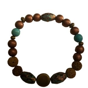 Handcrafted Lava Stone Bracelet Turquoise/ Brown